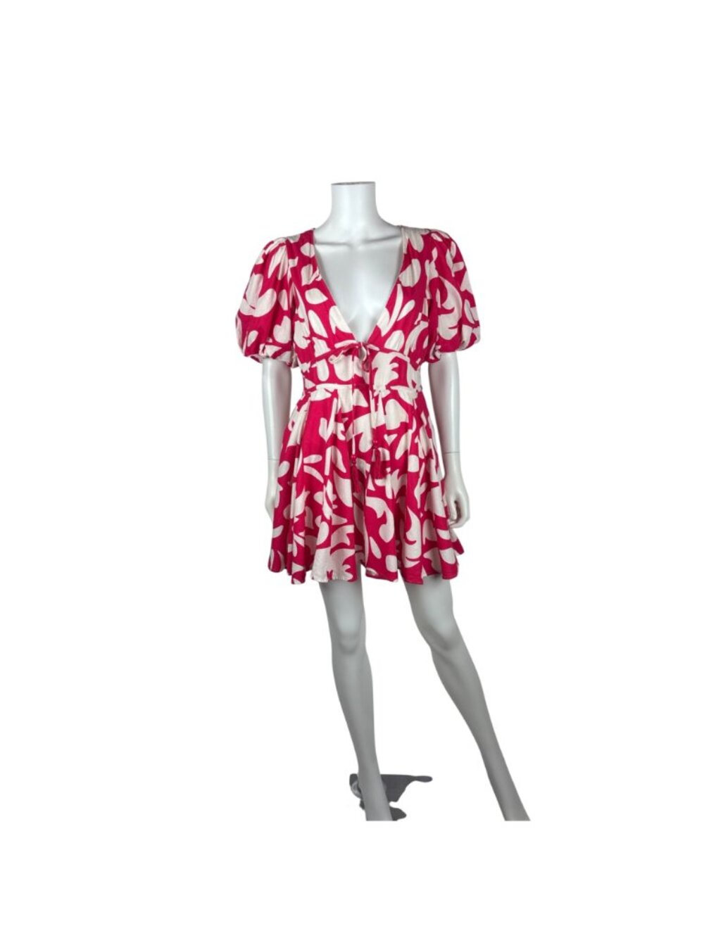 House of Harlow 1960 Hot Pink Linen Dress Womens Size 10 Puff Sleeves Plunge Nec - Picture 14 of 14
